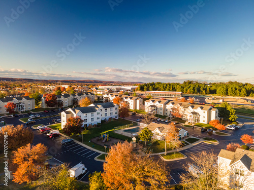 Aerial view of the urban planning area with its houses and streets.
