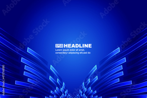 Symmetrical blue stripes form a technical poster background