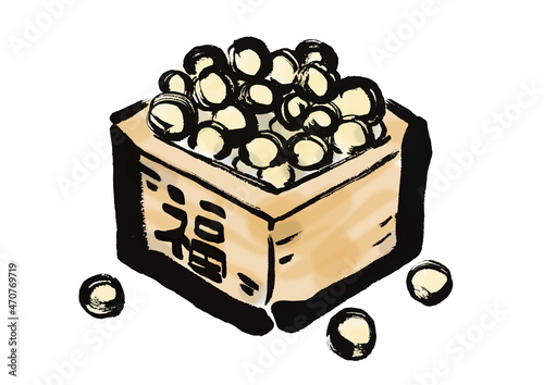 枡に入った福豆の手描き和風イラスト