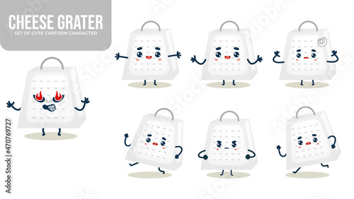 Set of cute Classic cheese grater cartoon character with different poses Premium Vector