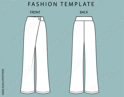 pant front and back view. fashion flat sketch template