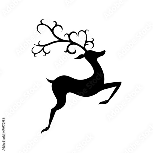 Deer in black color isolated on white background  vector and illustration.