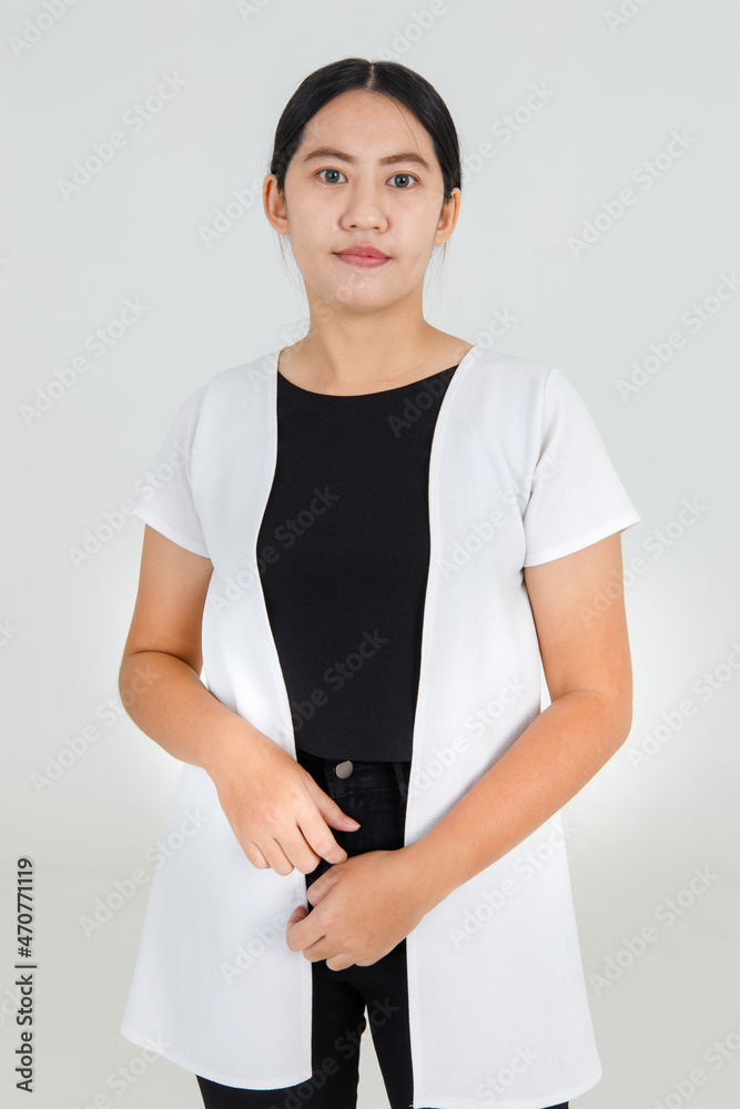 Beautiful Asian woman on casual black and white cloths posing portrait of pretty and happy face for young outfit fashion Beautiful Asian woman on casual black and white cloths posing portrait of pretty and happy face for young outfit fashion