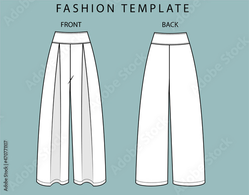 pant front and back view. fashion flat sketch template