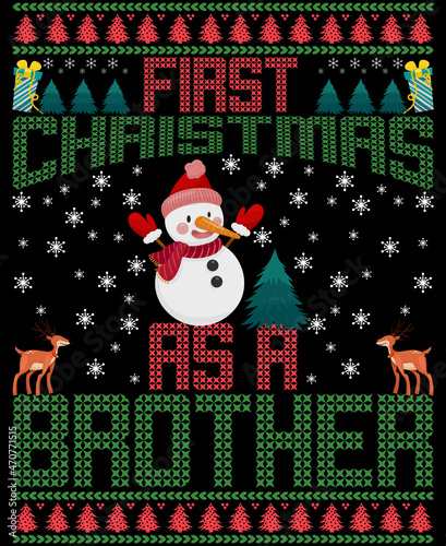 First Christmas As A Brother T-Shirt Design
