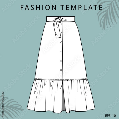 Skirt fashion flat sketch template