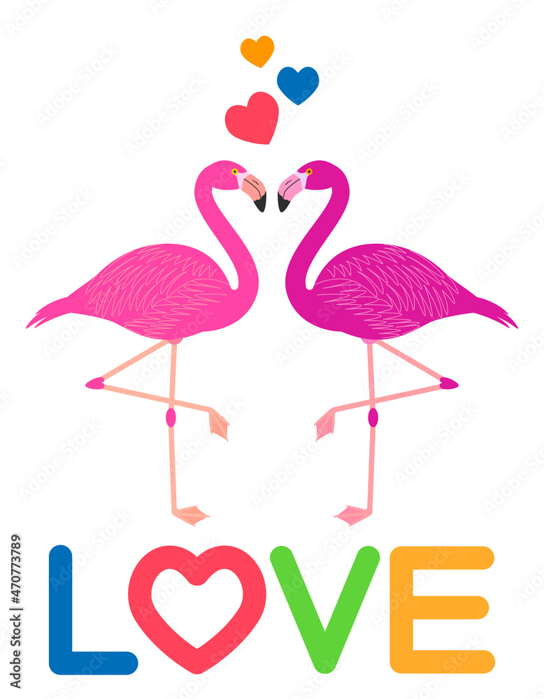 Fototapeta premium フラミンゴ カラフル LOVE