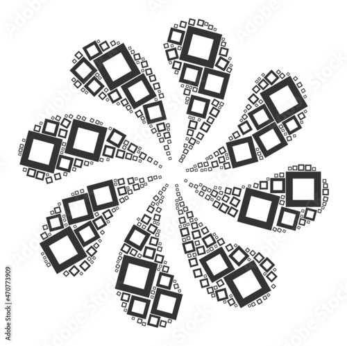 Empty square icon rotation burst petals salute composition. Rotation cyclone created using scattered empty square symbols.