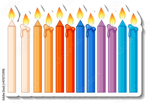 Different colour of candles with light cartoon sticker