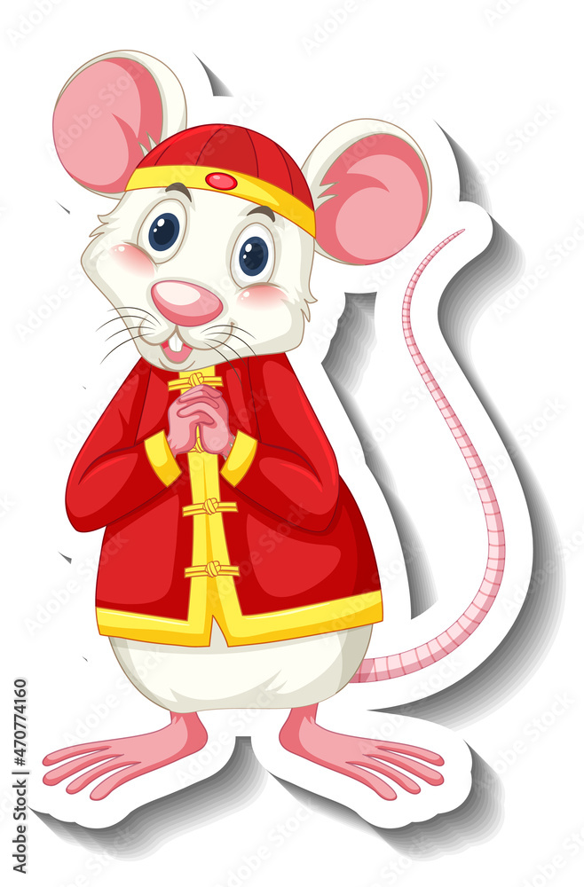White rat in chinese costume cartoon character
