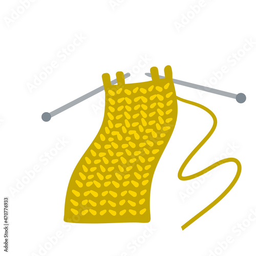 Knitting. Handmade hobby. Woolen threads and yarn. Flat cartoon illustration isolated on white