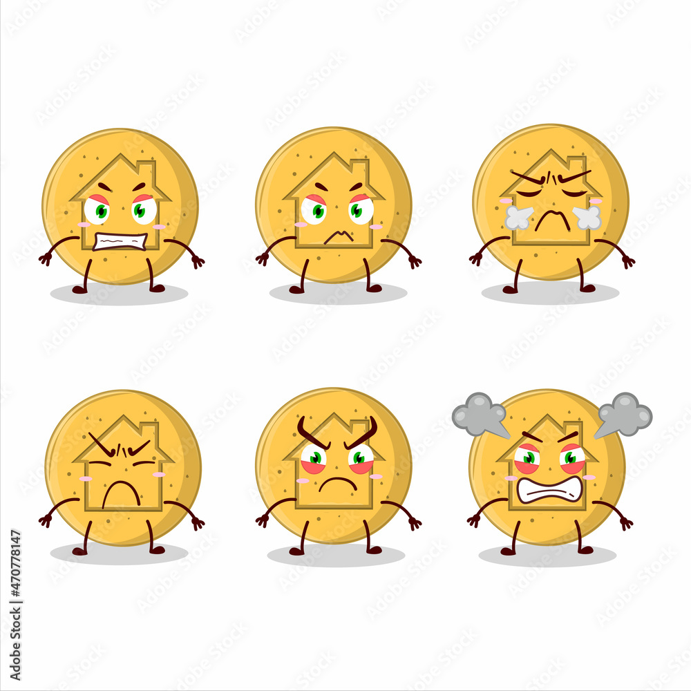 Dalgona candy house cartoon character with various angry expressions Dalgona candy house cartoon character with various angry expressions