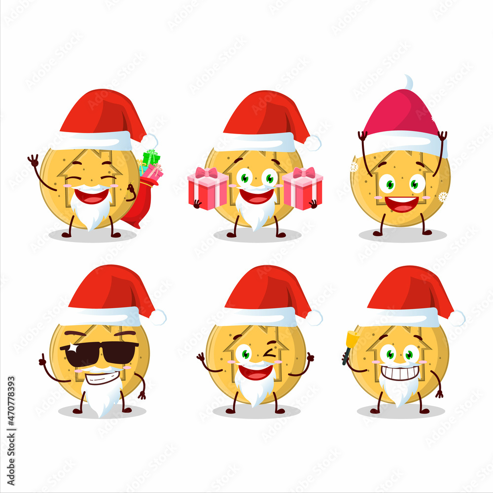 Santa Claus emoticons with dalgona candy house cartoon character