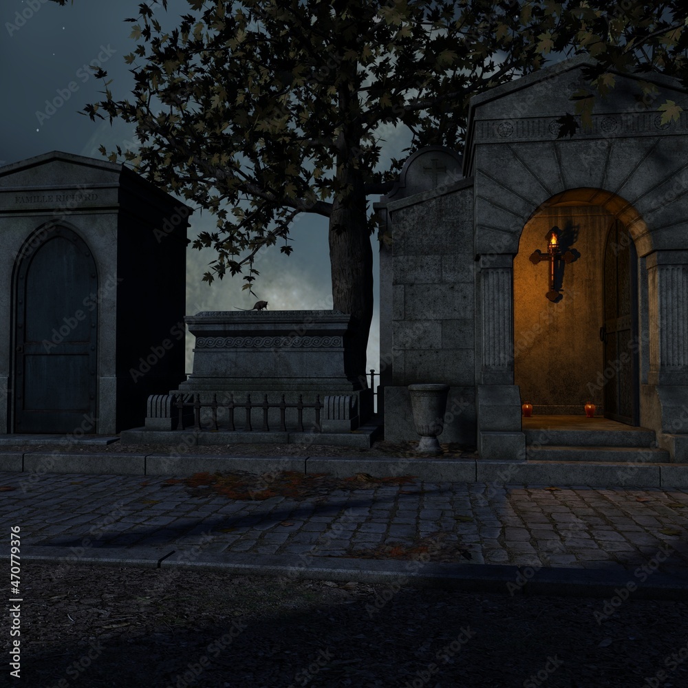 Fototapeta premium 3d illustration of an fantasy background with a spooky atmosphere 