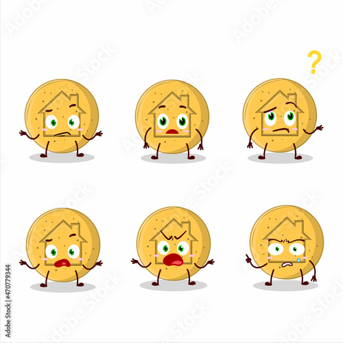 Cartoon character of dalgona candy house with what expression