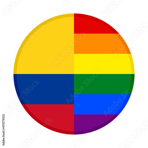 round icon with colombia and rainbow flags. vector illustration isolated on white background 