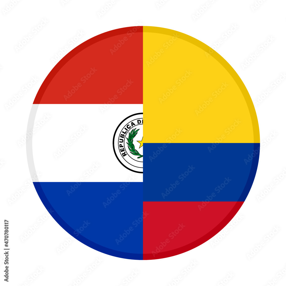 Obraz premium round icon with paraguay and colombia flags. vector illustration isolated on white background