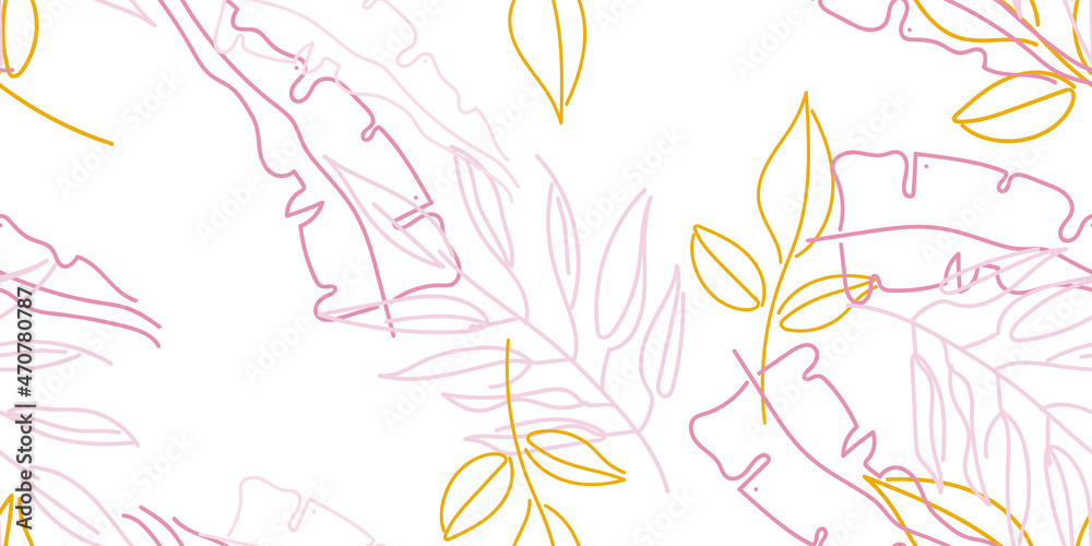 Tropical Leaf Modern Print Pastel One Line Drawing Tropical Leaf Modern Print Pastel One Line Drawing