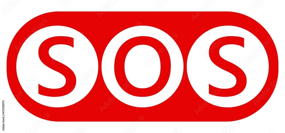SOS icon, button with distress signal symbol, save our souls, help needed 