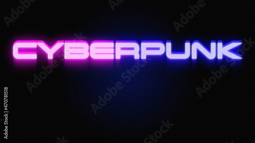 Neon glow cyberpunk word for technology background 