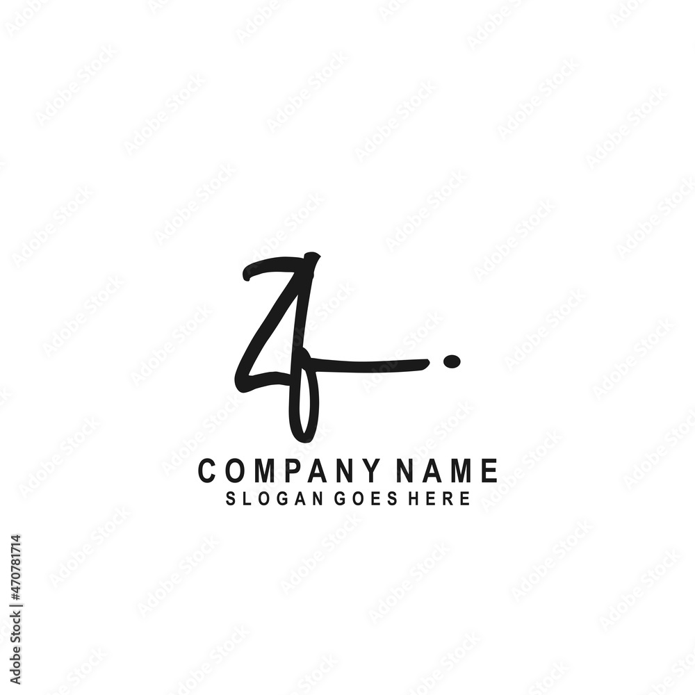 Initial letter ZF Signature handwriting Logo Vector Stock Vector