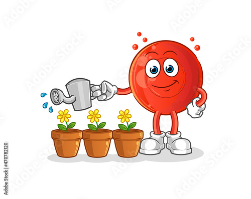 blood cell watering the flowers mascot. cartoon vector