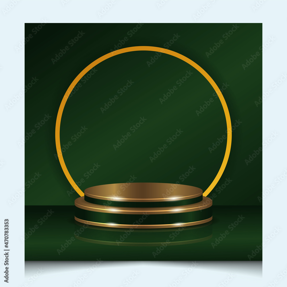 Green Gold line 3D Podium template with Green background for product display

