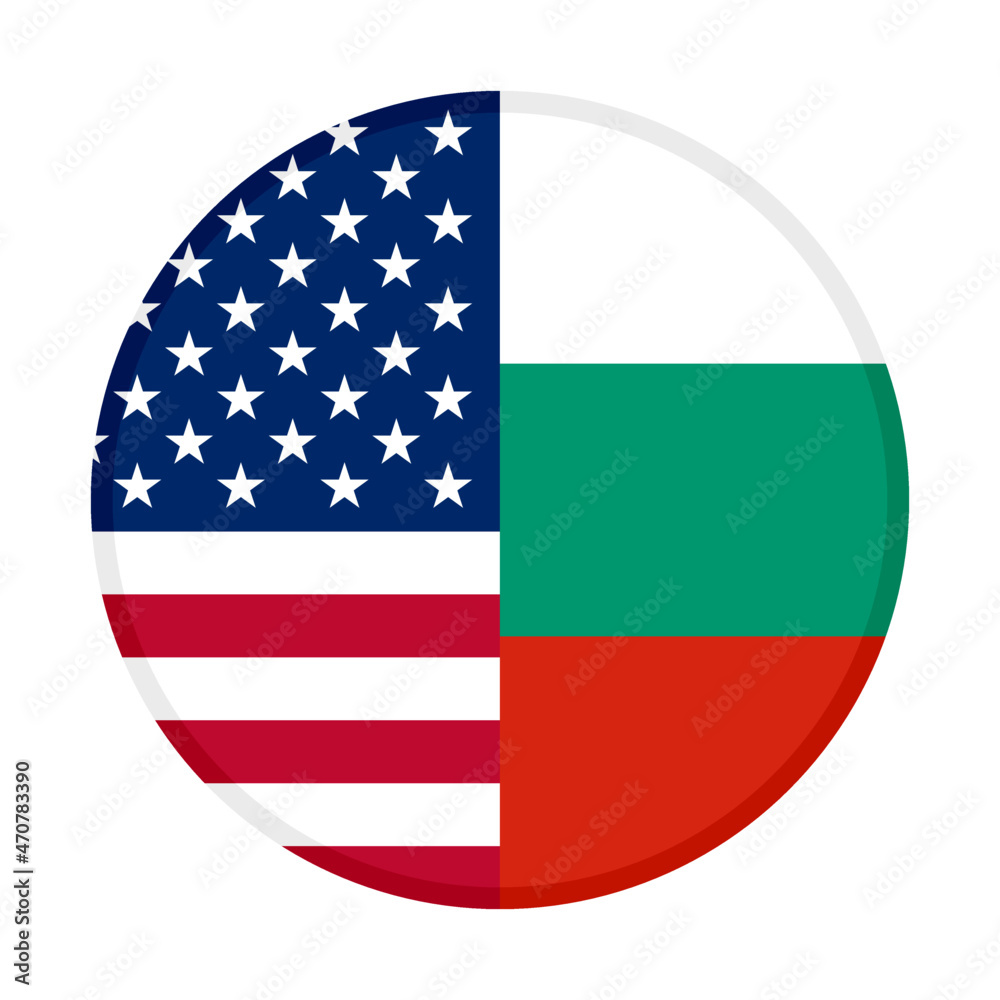 Naklejka premium round icon with america and bulgaria flags isolated on white background