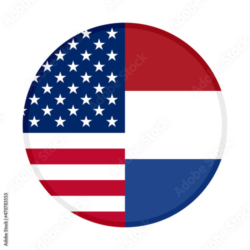round icon with america and netherlands flags isolated on white background