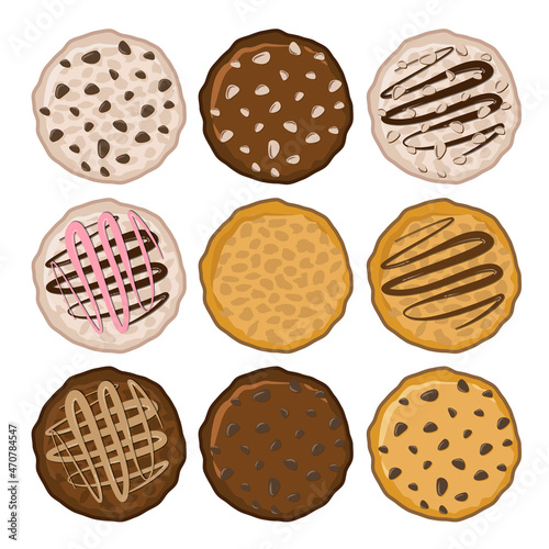 Set of cookies vector concept biscuit bakery illustration