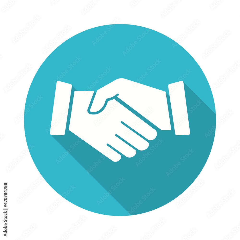 Handshake icon with long shadow for graphic and web design.