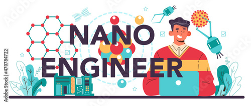 Nano engineering web banner or landing page set. Scientists work