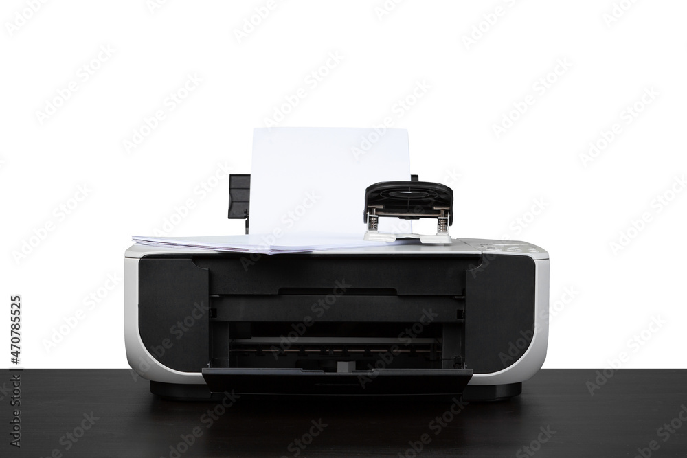 Laser home printer on table against white backgorund Laser home printer on table against white backgorund