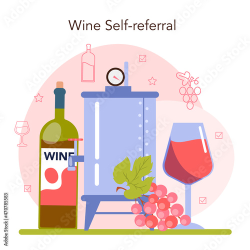 Wine production concept. Grape wine in a bottle or glass. Alcohol drink
