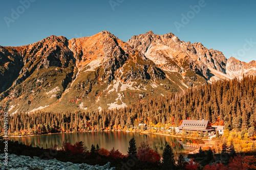 Hiking Popradske lake to Ostrva peak , very popular hiking destination in High Tatras National park, Slovakia nature photo