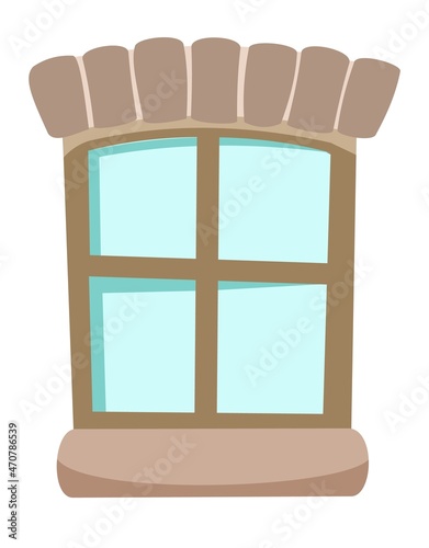 Arch window. Round top rectangular frame. Stone sill.. With a windowsill. Isolated object on a white background. Cartoon style. Flat design. Vector
