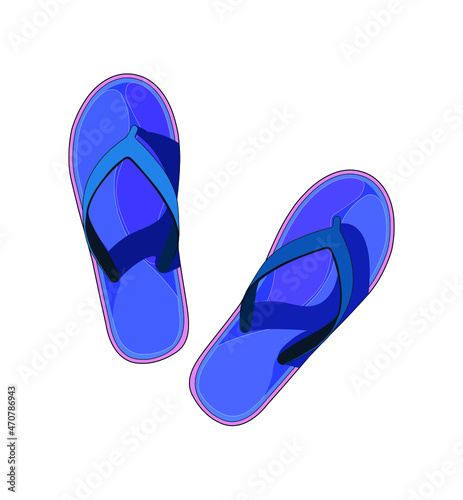 Rubber blue beach slippers isolated on white background