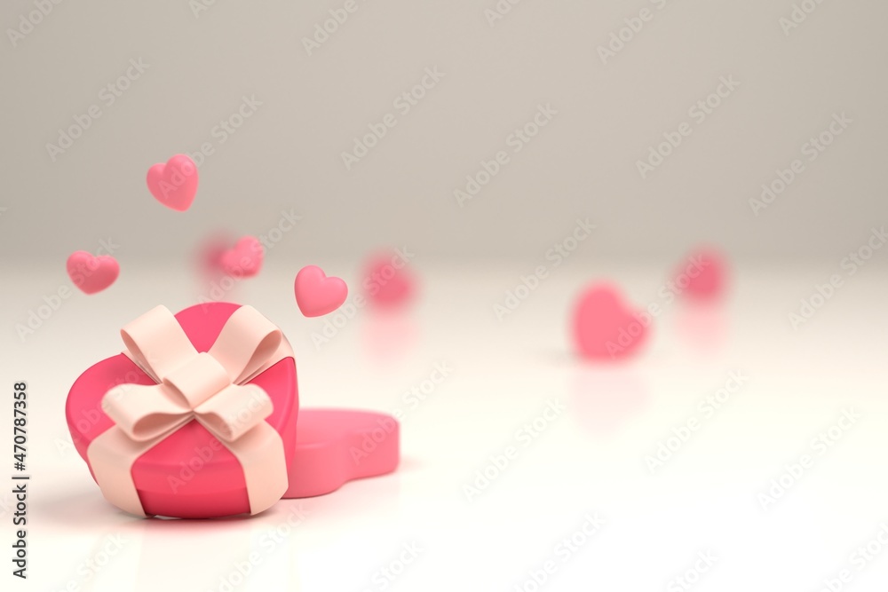 Valentine's day background. 3D valentine illustration with love shape, and gift. 3D rendering