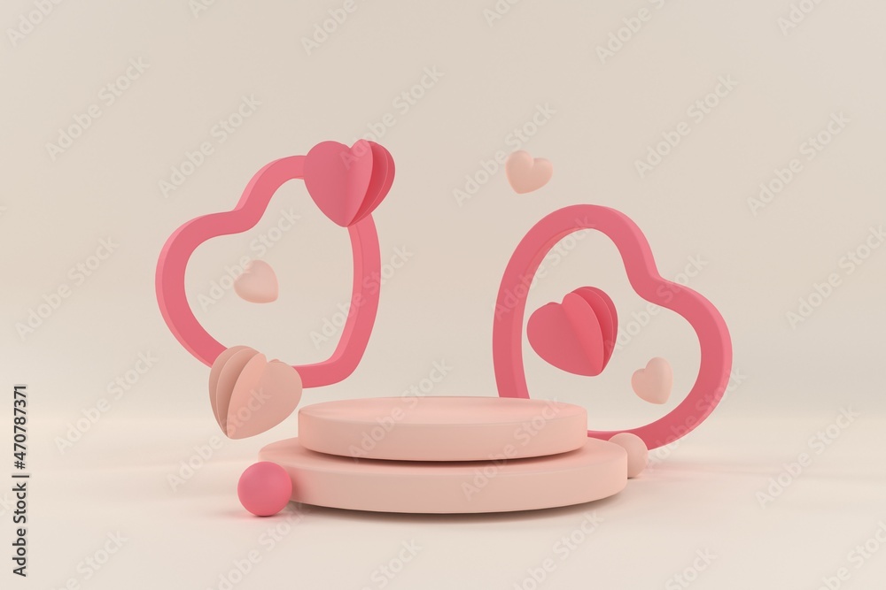 Valentine's day background. 3D valentine illustration with podium and love shape. 3D rendering Valentine's day background. 3D valentine illustration with podium and love shape. 3D rendering