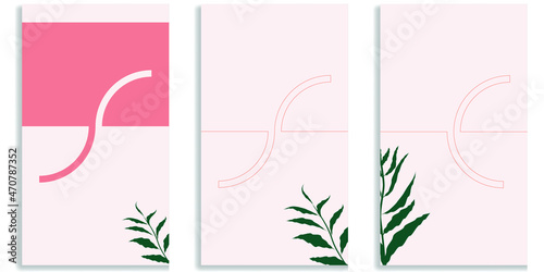 Social media covers with simple design elements . Boho style . Leaves . Post frame stories templates.  Layout for promotion .Media banner .Vector