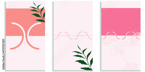 Social media covers with simple design elements . Boho style . Leaves . Post frame stories templates.  Layout for promotion .Media banner .Vector