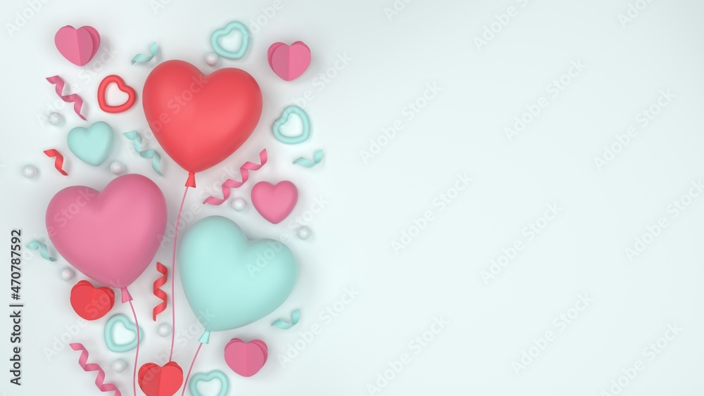 Valentine's day background. 3D valentine illustration with love shape, and love baloon. 3D rendering