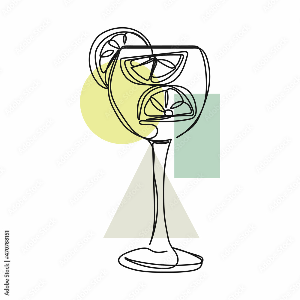 Vector abstract continuous one single line drawing icon of glasses of fresh citrus cocktail in silhouette sketch. Perfect for greeting cards, party invitations, posters Vector abstract continuous one single line drawing icon of glasses of fresh citrus cocktail in silhouette sketch. Perfect for greeting cards, party invitations, posters