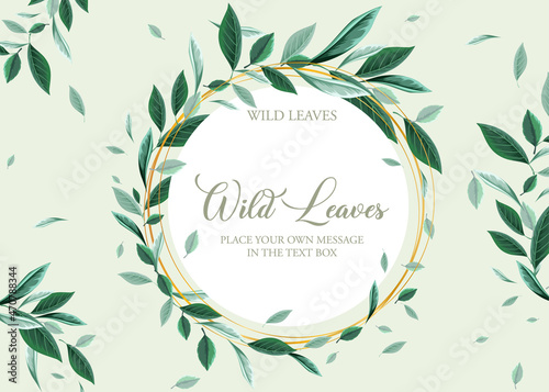 Round border frame template with green foliage