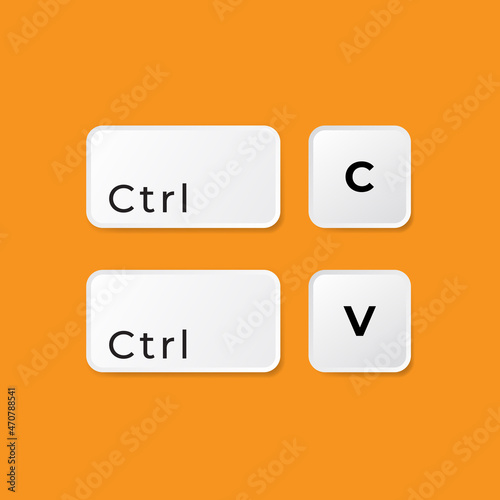 keyboard keys Ctrl C and Ctrl V, copy and paste the key shortcuts. Computer icon on orange background	