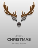 Christmas deer on a gray background. Vector illustration of fragments of a Christmas deer located on a gray wall with shadows.
