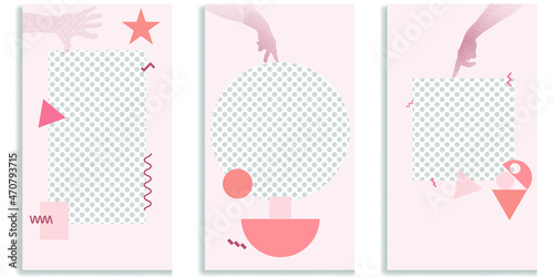 Social media covers with simple design elements . Boho style . Hands . Post frame stories templates.  Layout for promotion .Media banner .Vector