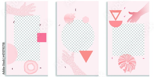 Social media covers with simple design elements . Boho style . Hands . Post frame stories templates.  Layout for promotion .Media banner .Vector