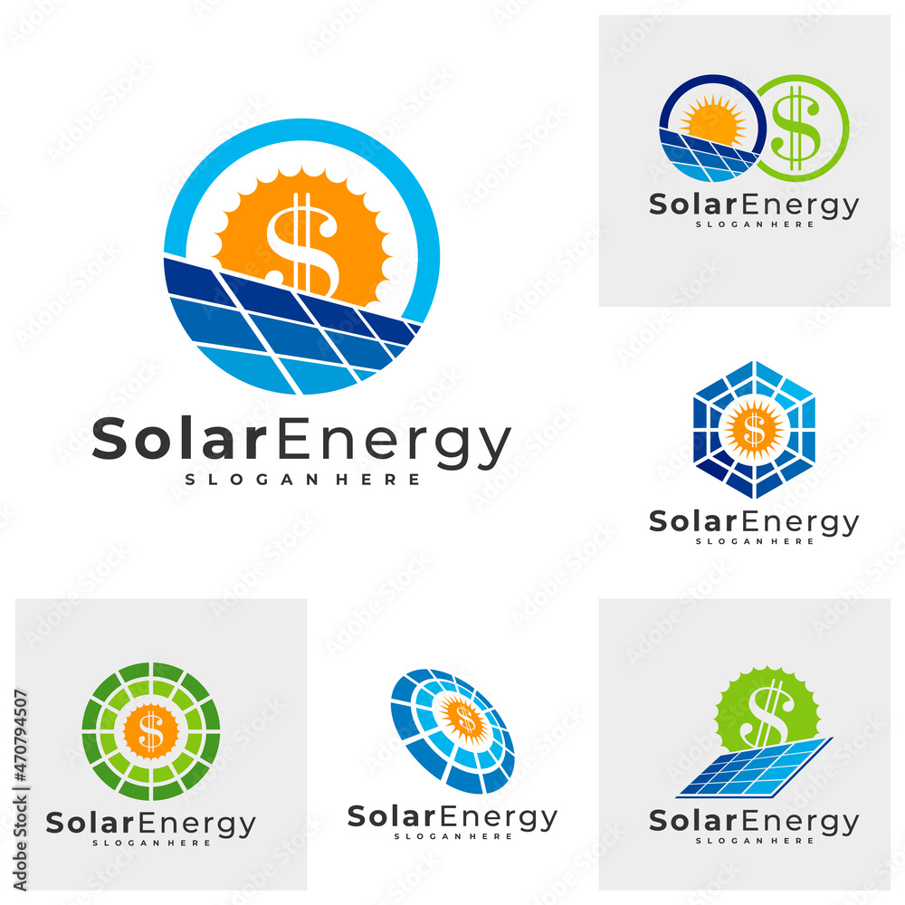 Set of Money Solar logo vector template, Creative Solar panel energy logo design concepts