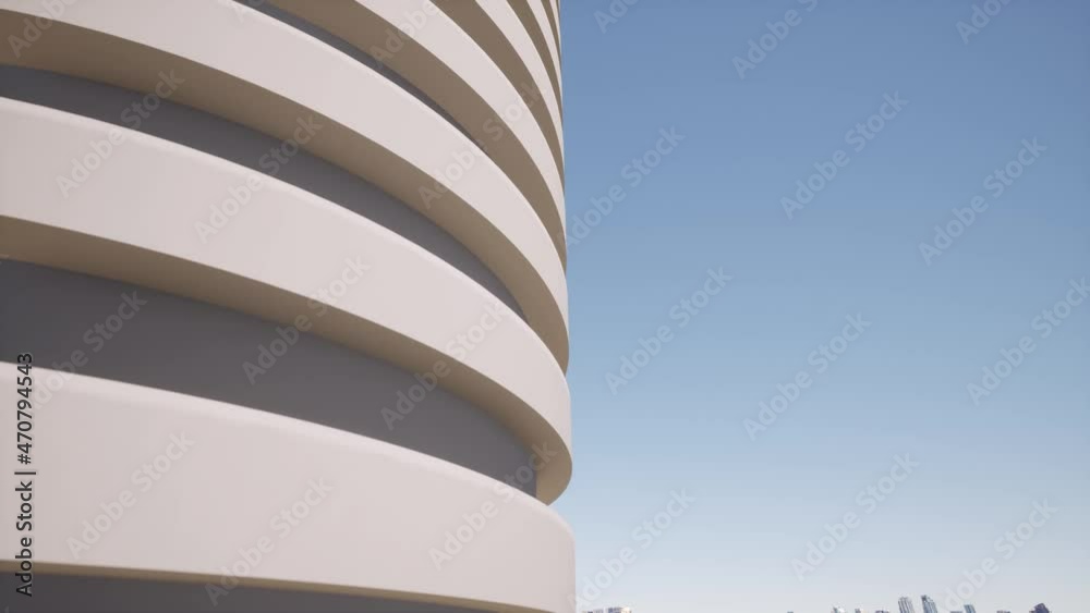 3d art modern architecture detail on blue clear sky minimal concept Close up view Futuristic building 4k